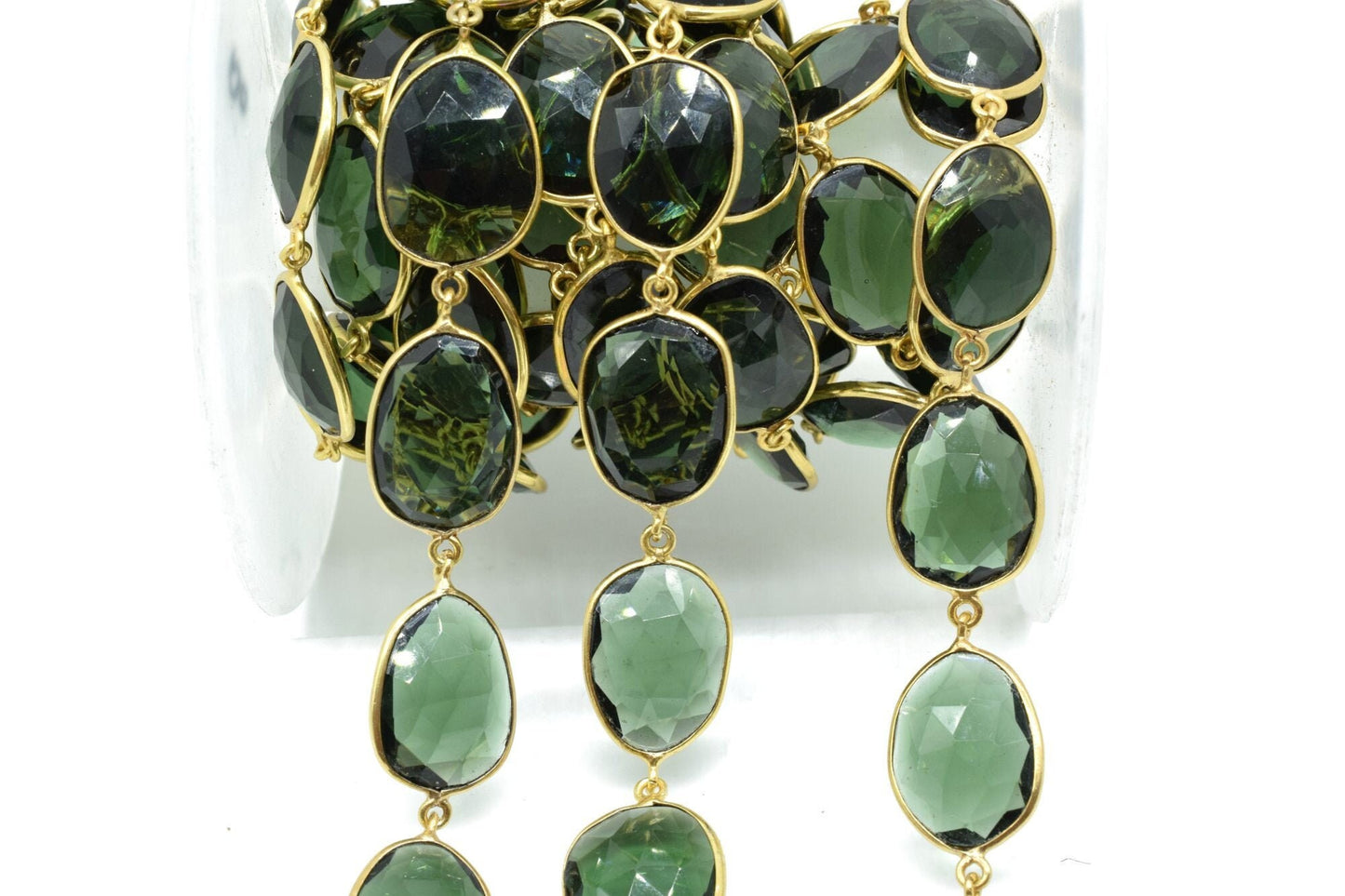 Green Tourmaline Bezel Connector Chain,Free form Size Faceted Gemstone Connector Chain,Handmade Bezel LinkChain,Gold Plated Bezel Link Chain