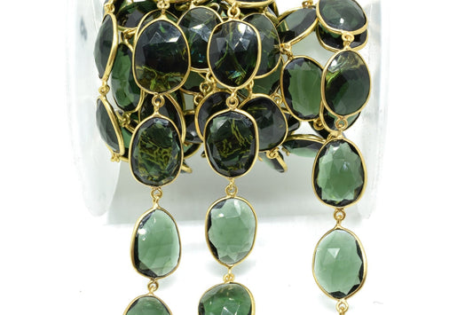 Green Tourmaline Bezel Connector Chain,Free form Size Faceted Gemstone Connector Chain,Handmade Bezel LinkChain,Gold Plated Bezel Link Chain