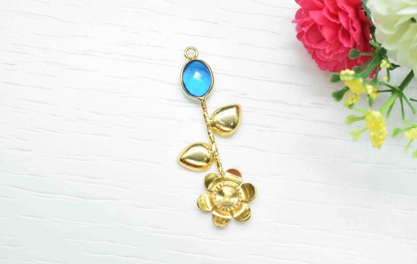 Blue Topaz Gemstone Pendant , Blue Topaz Handmade Pendant , Single Bail Gemstone  Connector, Gold Plated Connectors , Summer Collection