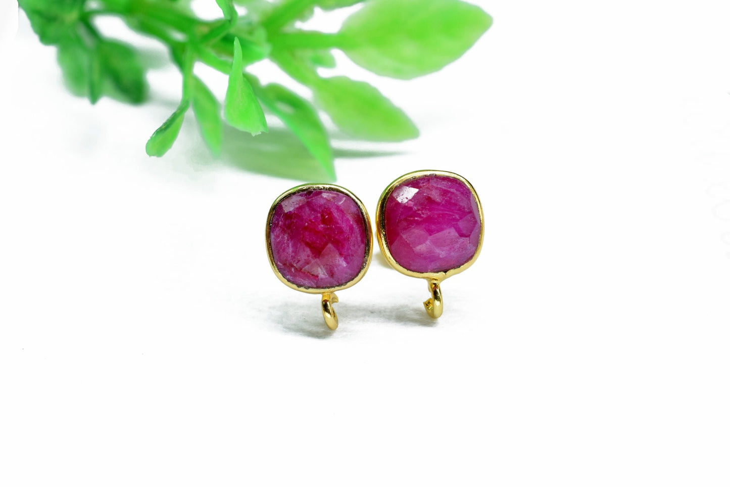 8mm Cushion Ruby Earring Connector,Jewelry Craft Supplies,Ruby connectors post stud,DIY Jewelry,Bezel Frame Connector,Ruby Earring Finding