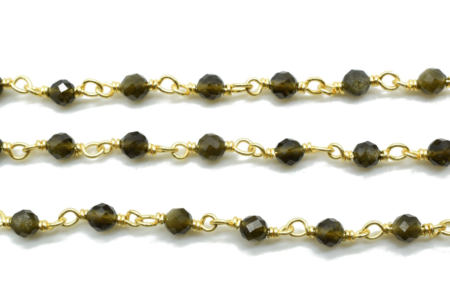 Cats eye 3mm Beaded Chain,Wire Wrapped Chain Faceted Rondelle Bead,Beautiful Cats Eye Beaded Chain 3-3.5mm Rosary Chain,Beaded Chain by Foot