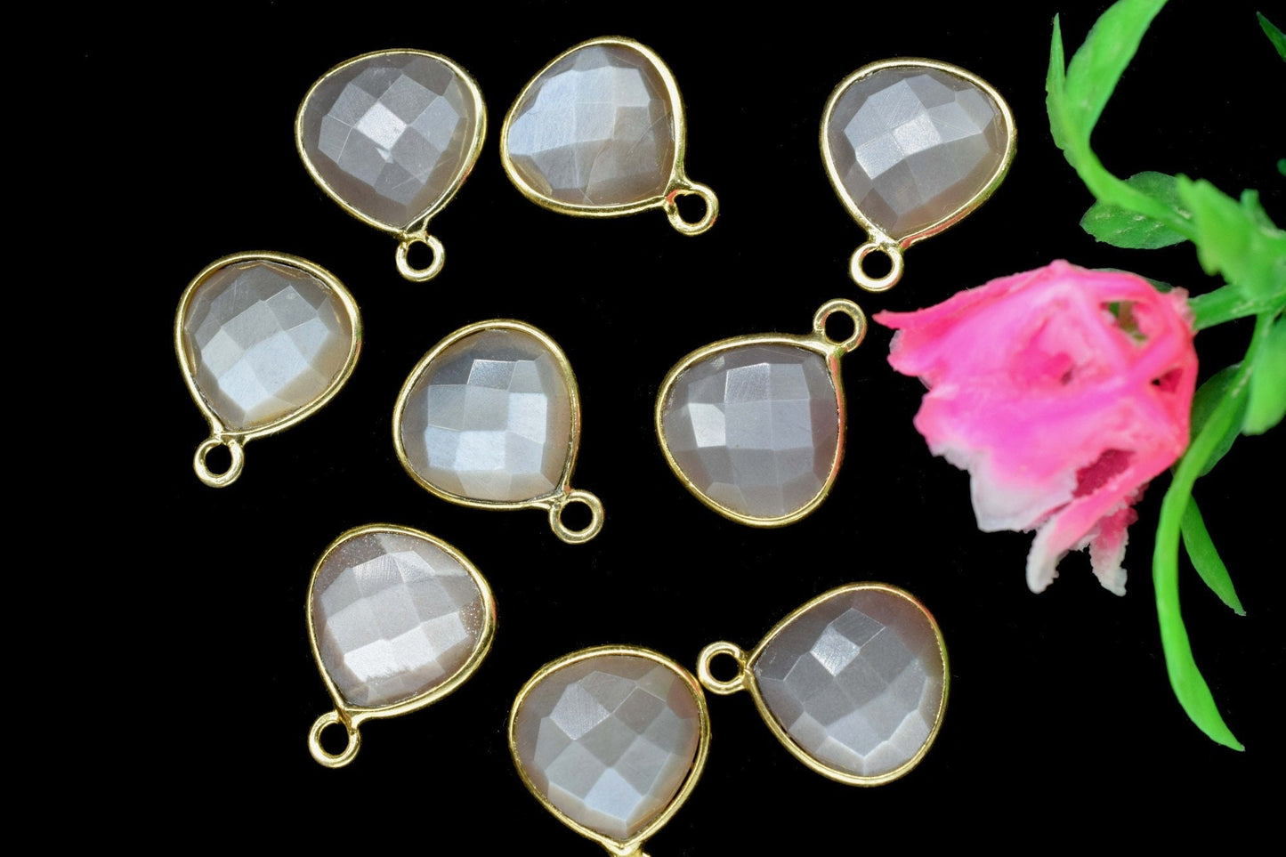 Chocolate Moonstone 12mm Heart Shape Bezel Charms,Chocolate Moonstone Pendant,Brass Gold Plated bezels,Chocolate Moonstone Connector Bezel