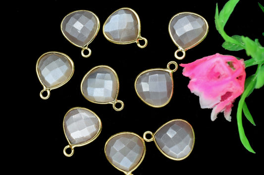 Chocolate Moonstone 12mm Heart Shape Bezel Charms,Chocolate Moonstone Pendant,Brass Gold Plated bezels,Chocolate Moonstone Connector Bezel