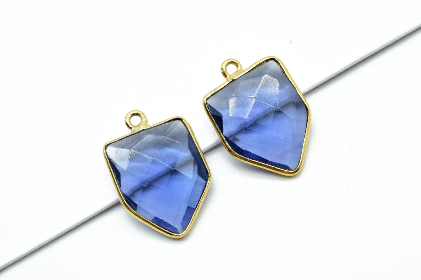 Iolite 13x17mm Bezel charm,Iolite fancy pendant,Iolite Gold Plated bezel,Brass Charms,Connector,Iolite Jewelry Making charms,-Charm Pendant