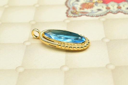 Sky Topaz Quartz Pendant Charm,Brass Pendant,Handmade Craft,Oval Shape Pendant Jewelry,Blue Gemstone Pendant,Statement Pendant,Loop Pendant