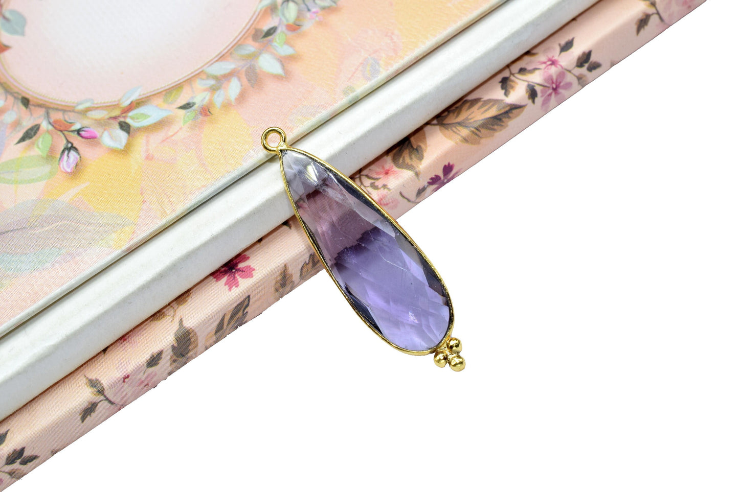 Amethyst 10x30mm Bezel charm,Station Bezel Link Supplies,Amethyst Jewelry Making,Brass Connector Pendant,Gemstone Teardrop Amethyst Pendant
