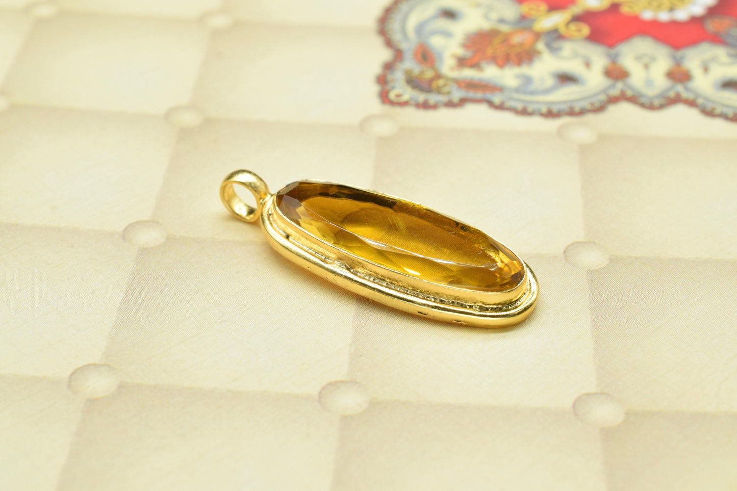 Citrine Oval Shape Pendants Charm,Statement Pendants,Loop Pendant,Brass Pendant Jewelry,Gemstone faceted Long Pendant,Handmade Craft Pendant