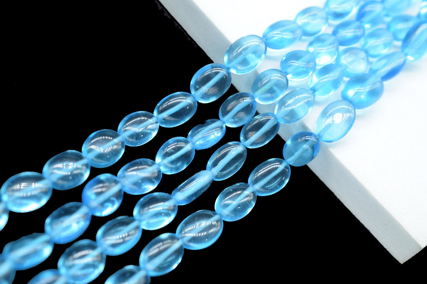 Sky Topaz Smooth Oval Beads,Topaz Quartz Smooth Beads,Loose Beads for Jewelry Making,Plain Oval Beads,Sky Topaz Smooth Nuggets Beads Strands