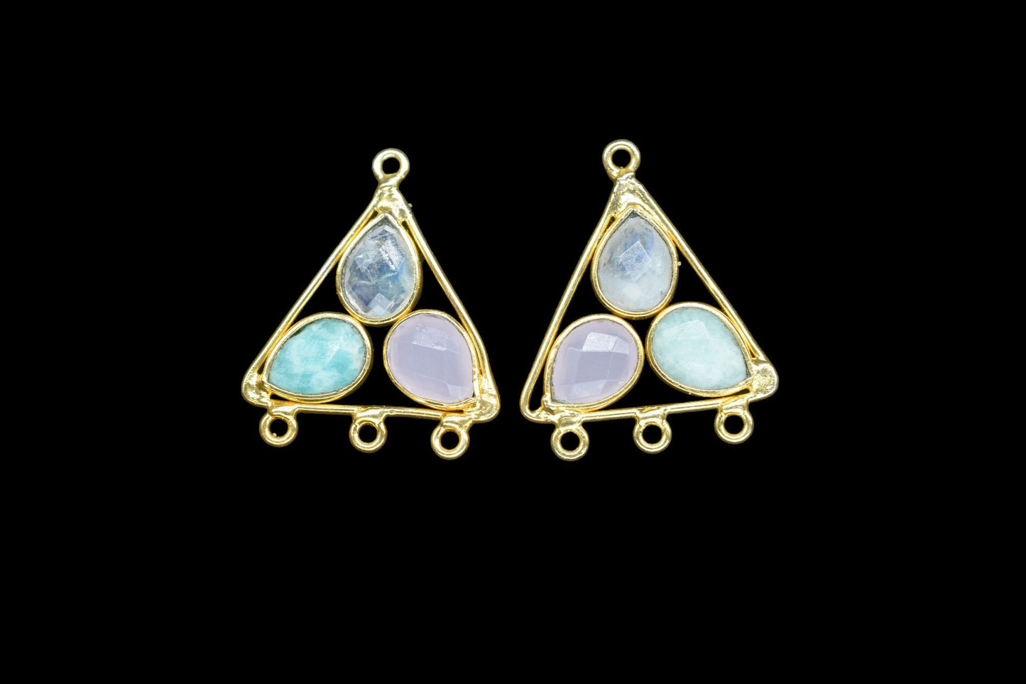 Multi Gemstone Teardrop Faceted Bezel Connector,Handcrafted Gemstone Connector,Multi Gemstone Pendant,Amazonite Pendant,Jewelry Component,