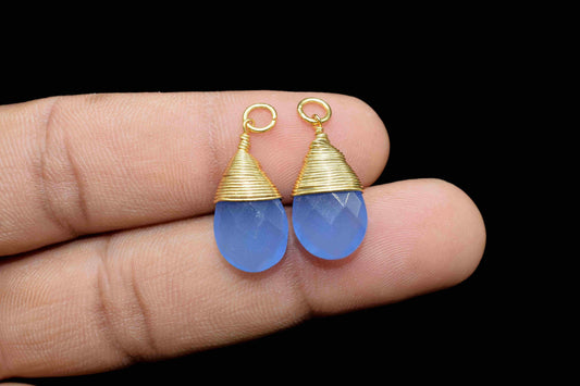 Blue Chalcedony Faceted Connectors, Blue Gemstone Wire Wrapped Pendant, 10x18mm Connector,Pendant Jewelry,Wire Wrapped Necklace,Blue Jewelry