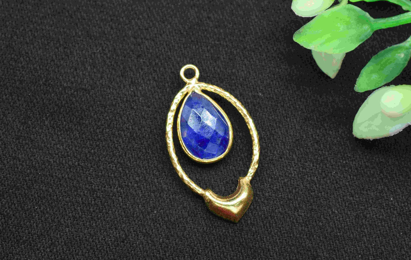 Sapphire Pear Shape Pendant , Sapphire Single Bail Pendant , Multi Gemstone Charms , Gold Plated Gemstone Connectors , Summer Collection