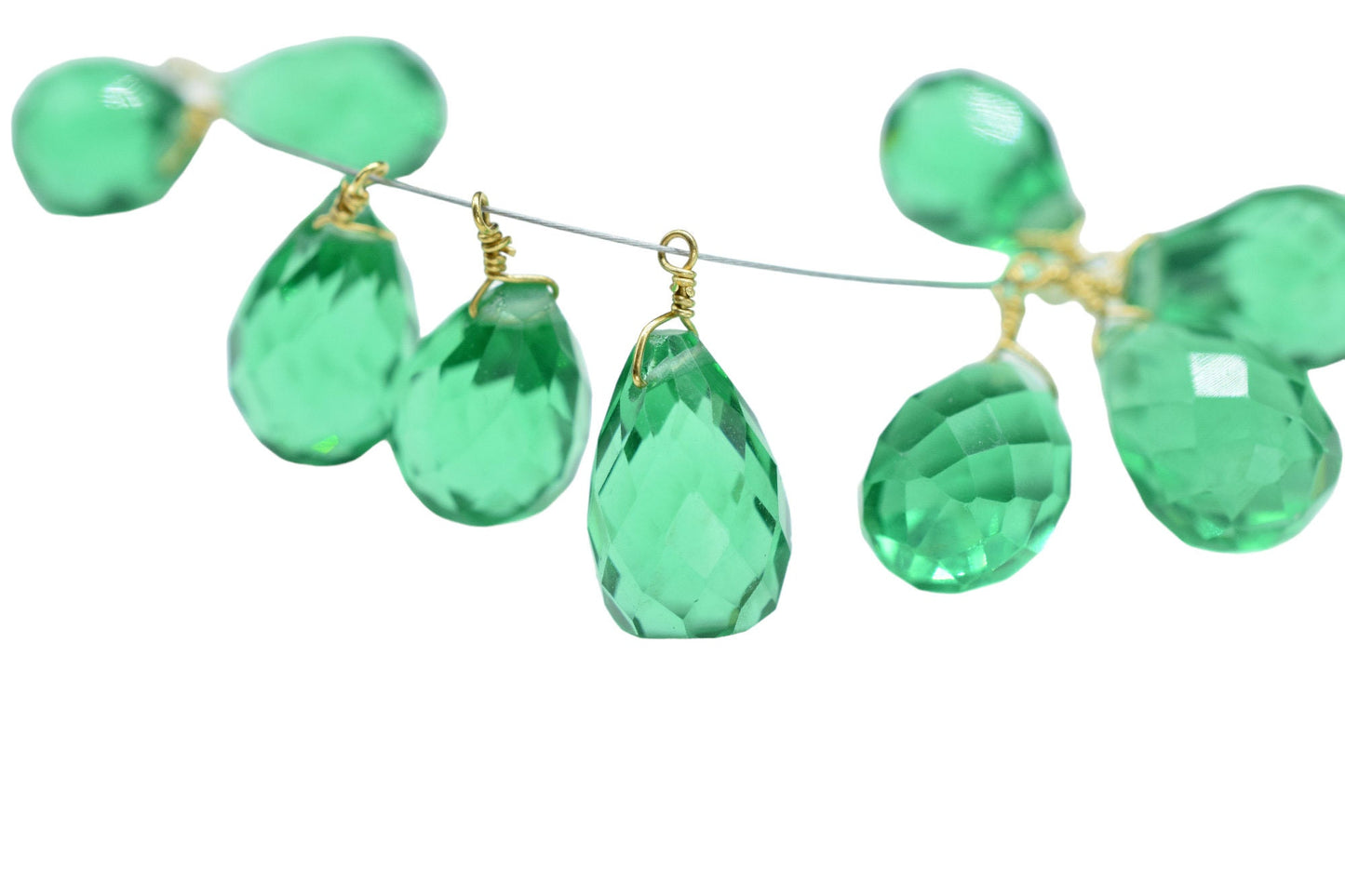 Emerald Color Hydro Quartz 10x14mm Faceted Drops,Emerald Wire Wrapped Teardrop,Emerald dainty Pendant,Emerald Connector Charms,Emerald Beads