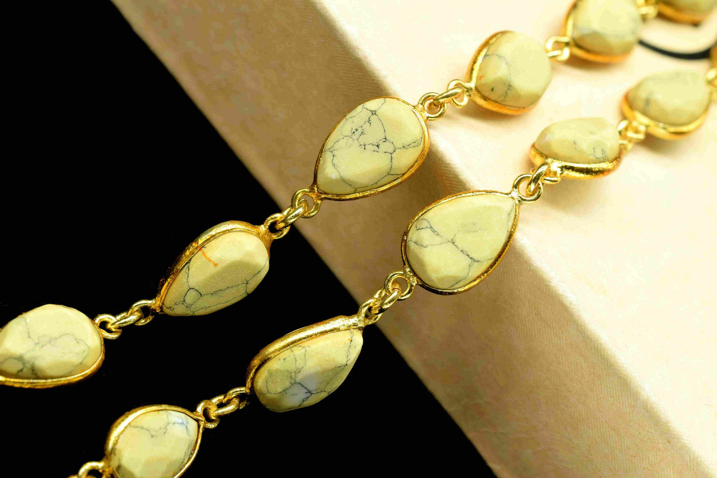 Yellow Howlite Gemstone 8x12mm Teardrop Shape Chain,Howlite Bead Handmade Station Connector,Yellow Howlite Gold Plating Connector Link Chain