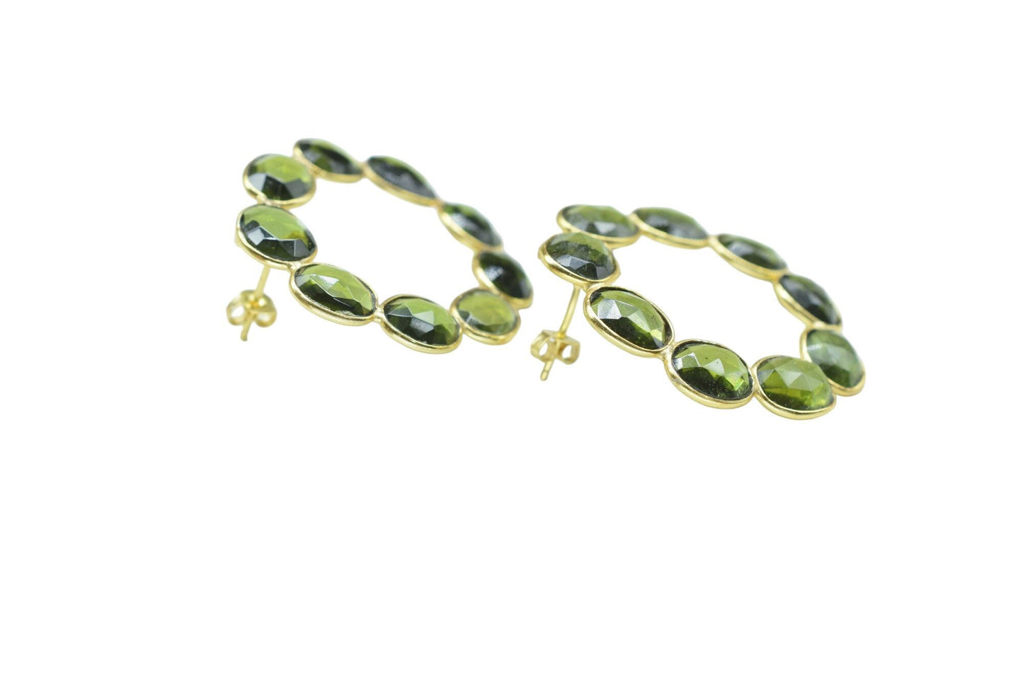 Gemstone Green Tourmaline Earring/Bridal Earring/Round Shape Earring/Handmade Earring/Gold Plated Earring/Green Stone Earring/Women Earring