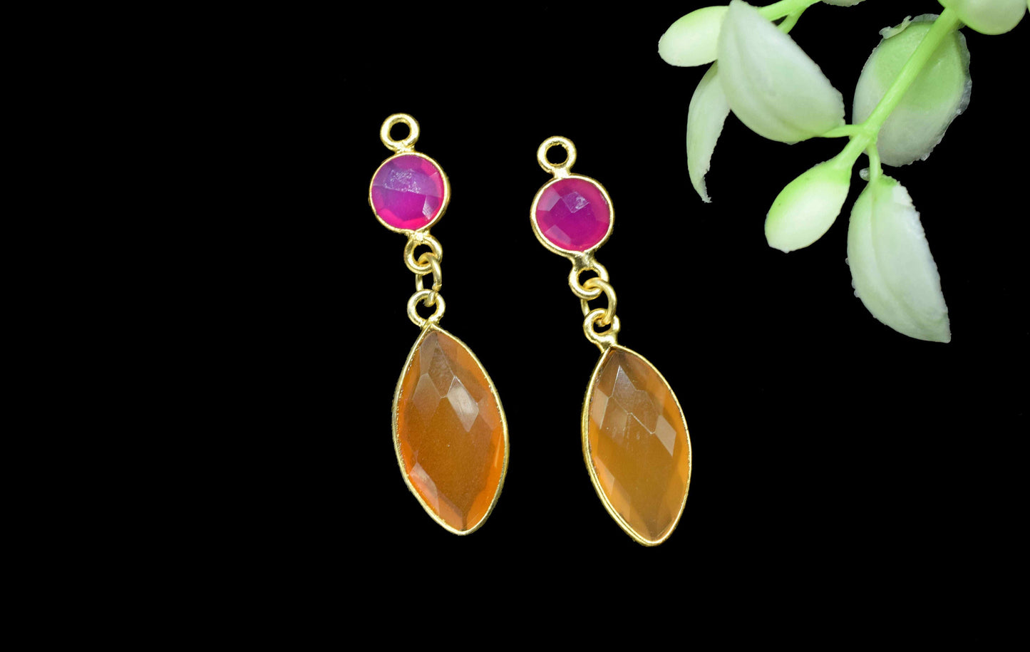 Carnelian Dangle pendant Charms,Hot chalcedony Connector,Handmade jewelry,Component pendant,Station Bezel Link,Multi Gemstone Dangle Earring