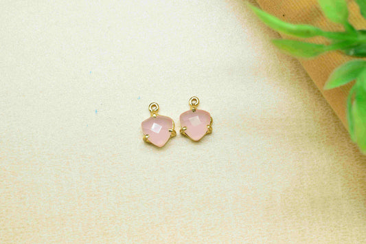 Rose Quartz Faceted Gemstone 8mm Triangle Shape Connector,Pink Quartz jewelry,Pink Quartz Bezel Pendant,Rose Quartz Single bail connectors