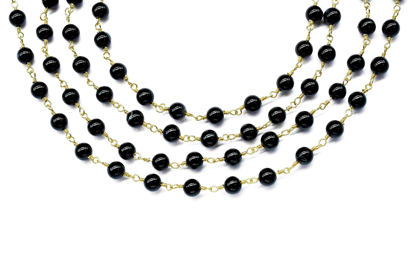 Black Agate Smooth Beads Rosary,black Agate Wire Wrapped Chain By Foot For Necklace,Black Agate 6mm round Shape Handmade Jewelry Making,Gift