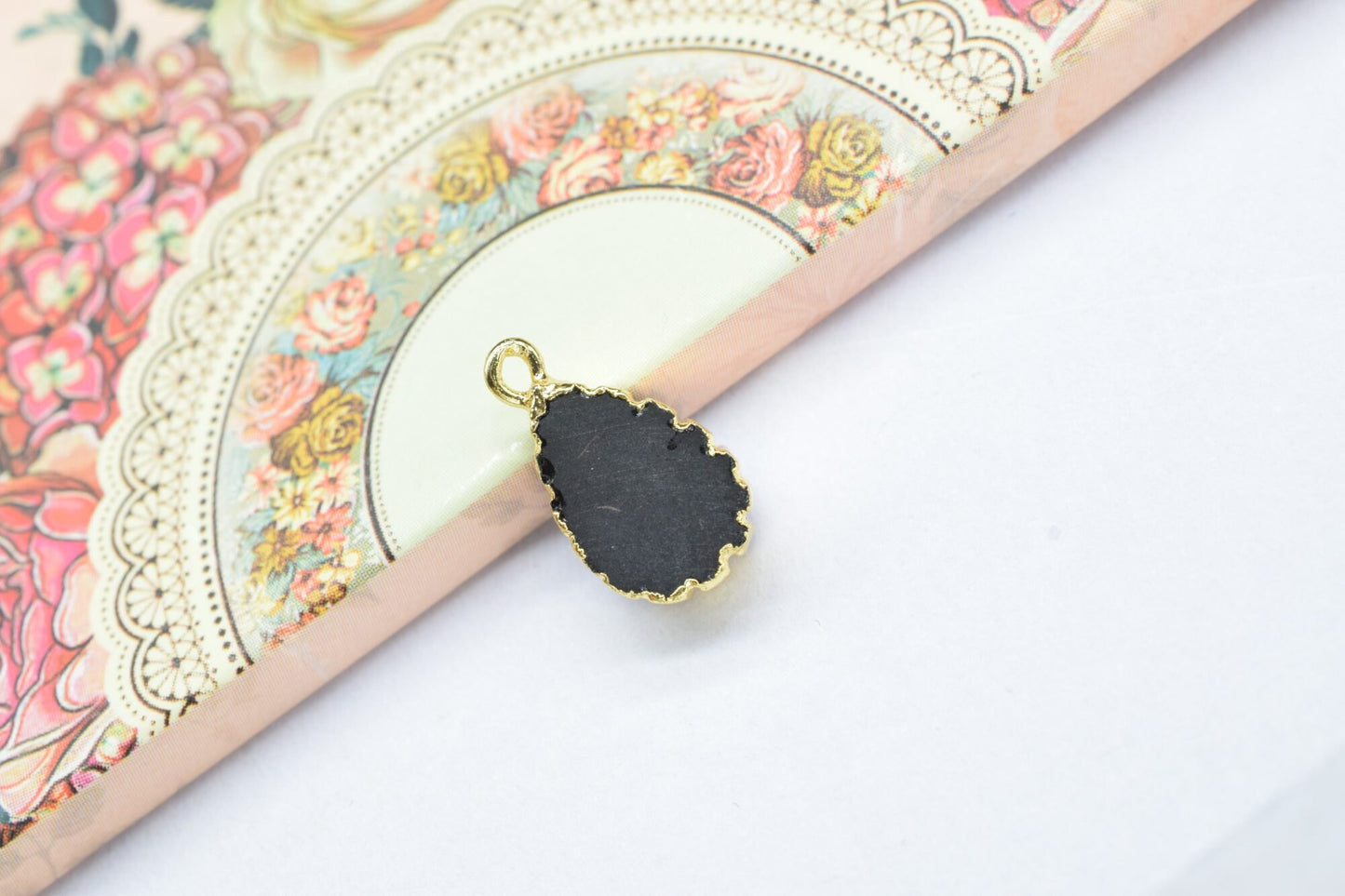 Black Onyx Pendant Charms,Handmade Cabechon Pendant,Necklace Connectors,Charms Jewelry,Gemstone Electroplated,Teardrop Single Bail Connector