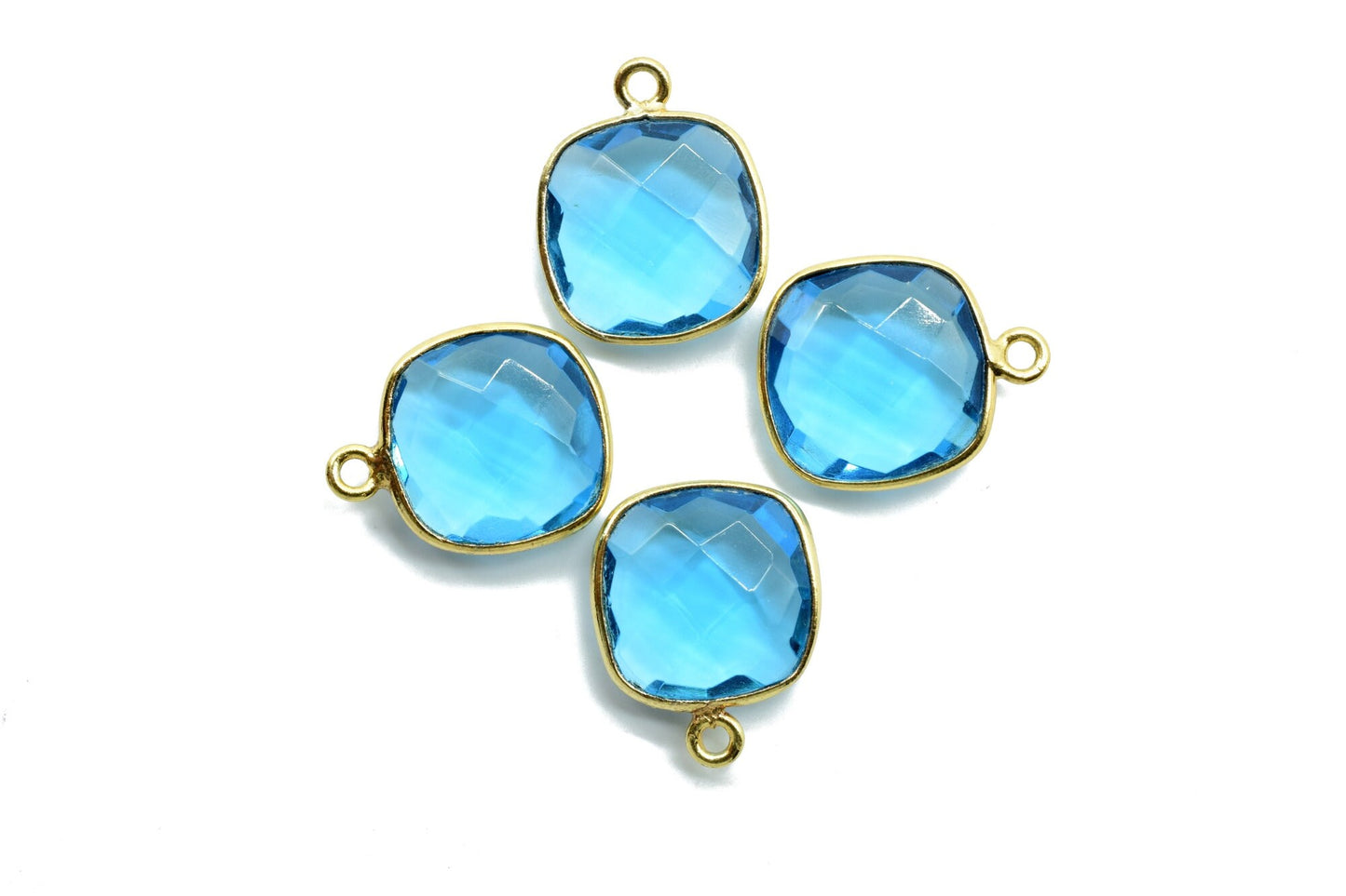 London Blue Topaz 12mm Cushion Shape Pendant,Gold Plated Single Bail Gemstone Connector,Faceted Cushion Shape Gemstone Bezel,Cushion Charms