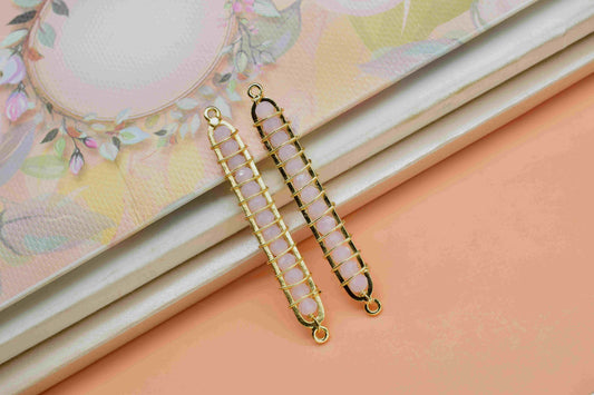 Pink Quartz beaded Bar Finding Connector,Pink Quartz Bar Pendant Necklace,Pink Bar Bracelet,Beaded Bar Finding Component,Pink Quartz jewelry