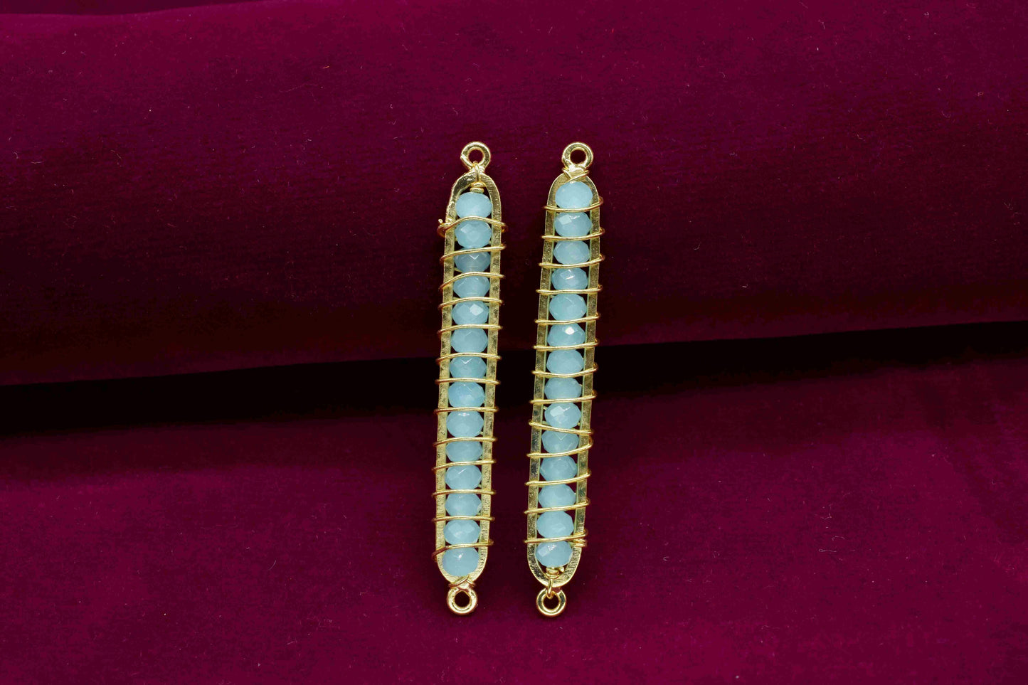 Aqua Chalcedony beaded Bar Finding Connector,Bar Pendant Necklace,Aqua Bar Bracelet,Beaded Bar Finding Component,Aqua Quartz jewelry,Gift