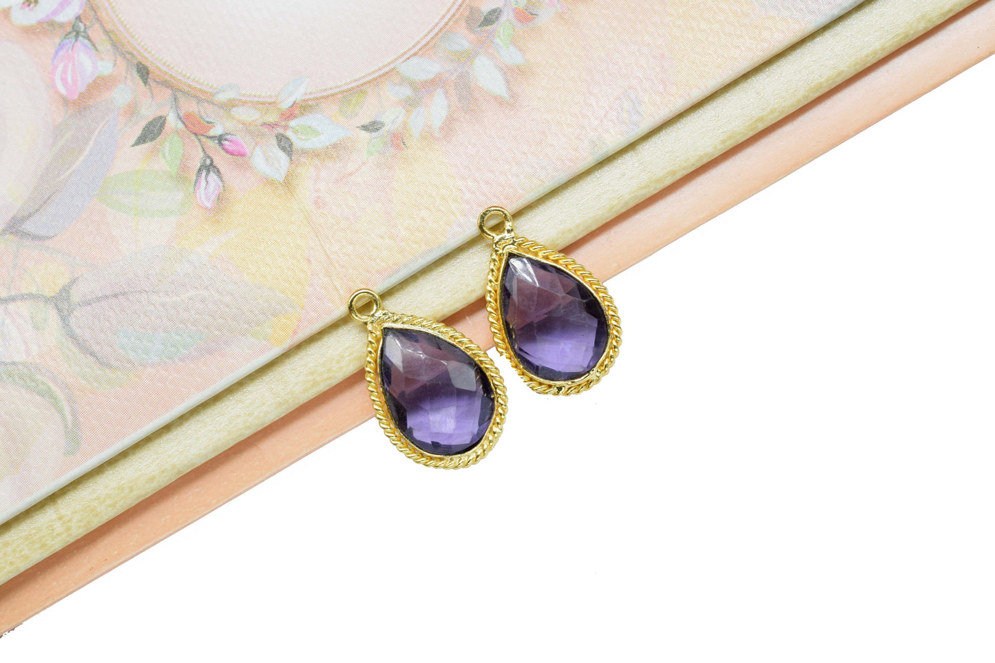 Amethyst 10x14 Teardrop Bezel Charm,Station Bezel Link,Amethyst Teardop jewelry making Carft,Single bail Connector,Handmade Teardrop Pendant