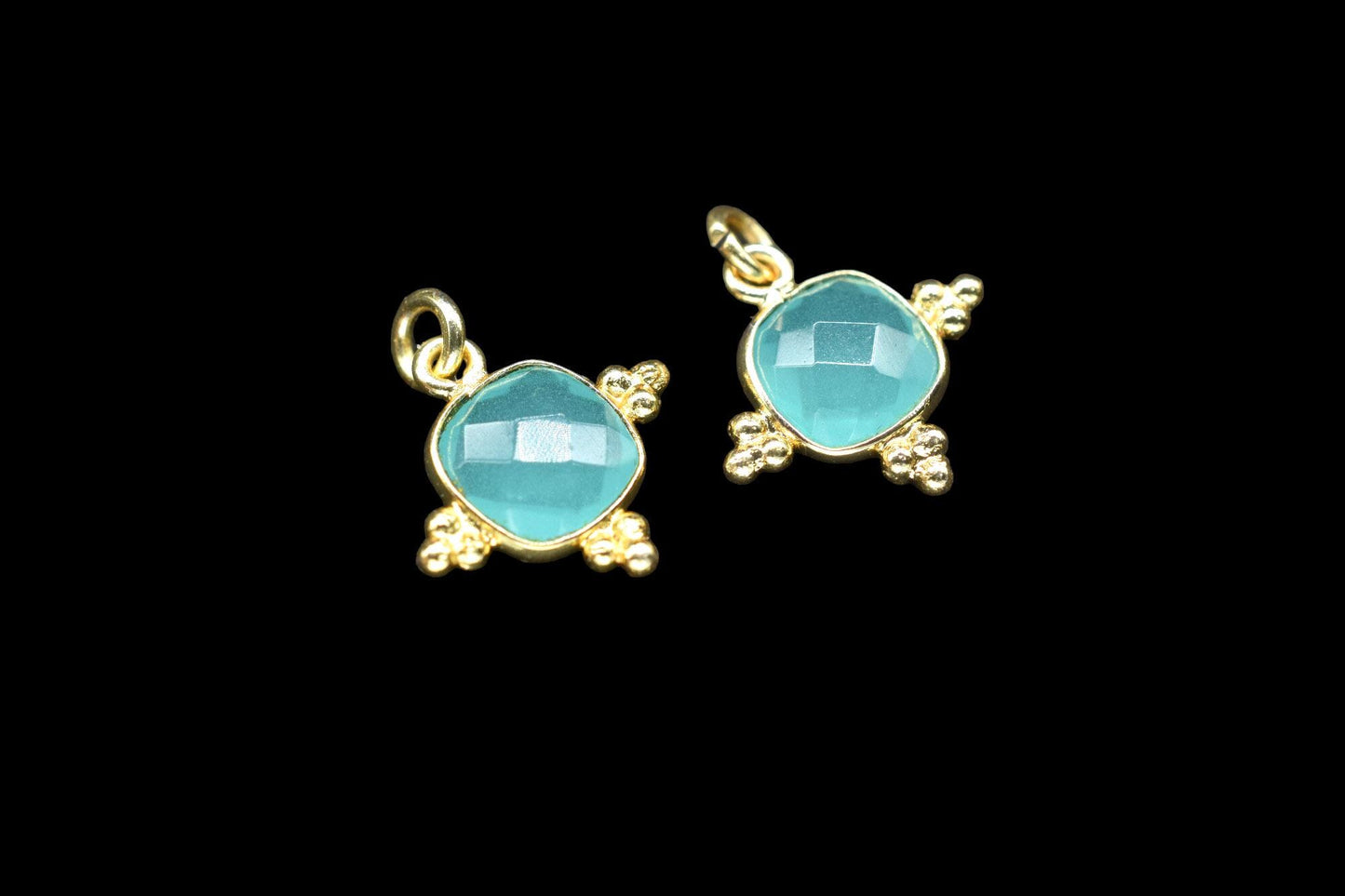 Aqua Chalcedony 8mm Cushion Bezel charm/Station Bezel Link Supplies/Aqua Chalcedony Jewelry Making/Square Pendant/Gemstone Connector Pendant