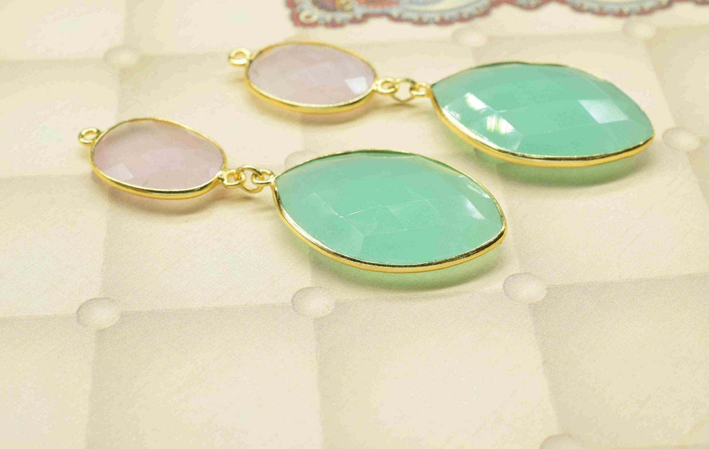 Aqua Quartz Dangle pendant Connector,Handmade jewelry,Rose Quartz pendant Charm,Component pendant,Station Link,Multi Gemstone Dangle Earring