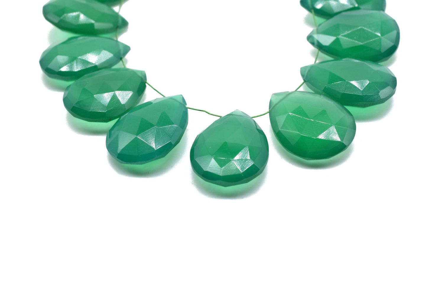 Green Onyx AAA Gem Quality Calibrated Net Faceted Side Drilled Pear Briolette Beads 15x 20mm- Really Lovely Green Onyx Color,Onyx Pair,Onyx