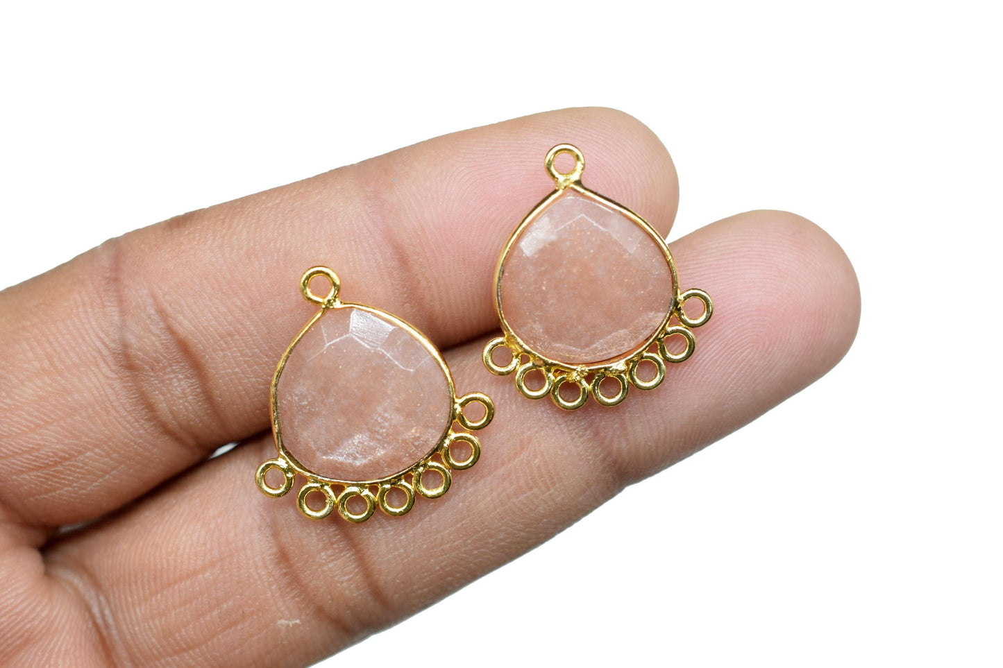 Peach Moonstone 14mm Heart Bezel Charm/Charms Connector/Handmade Jewellery Connectors/Gemstone Brass Component/Women Jewelry/B'day Gift