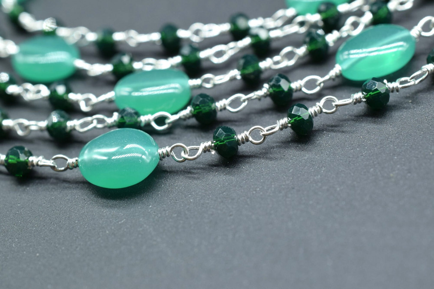 Natural Green onyx Smooth Oval Rosary Style Beaded Chain,Gold Plated Wire Wrapped Chain,Gemstone Linked Handmade Chain,Jewelry Making,