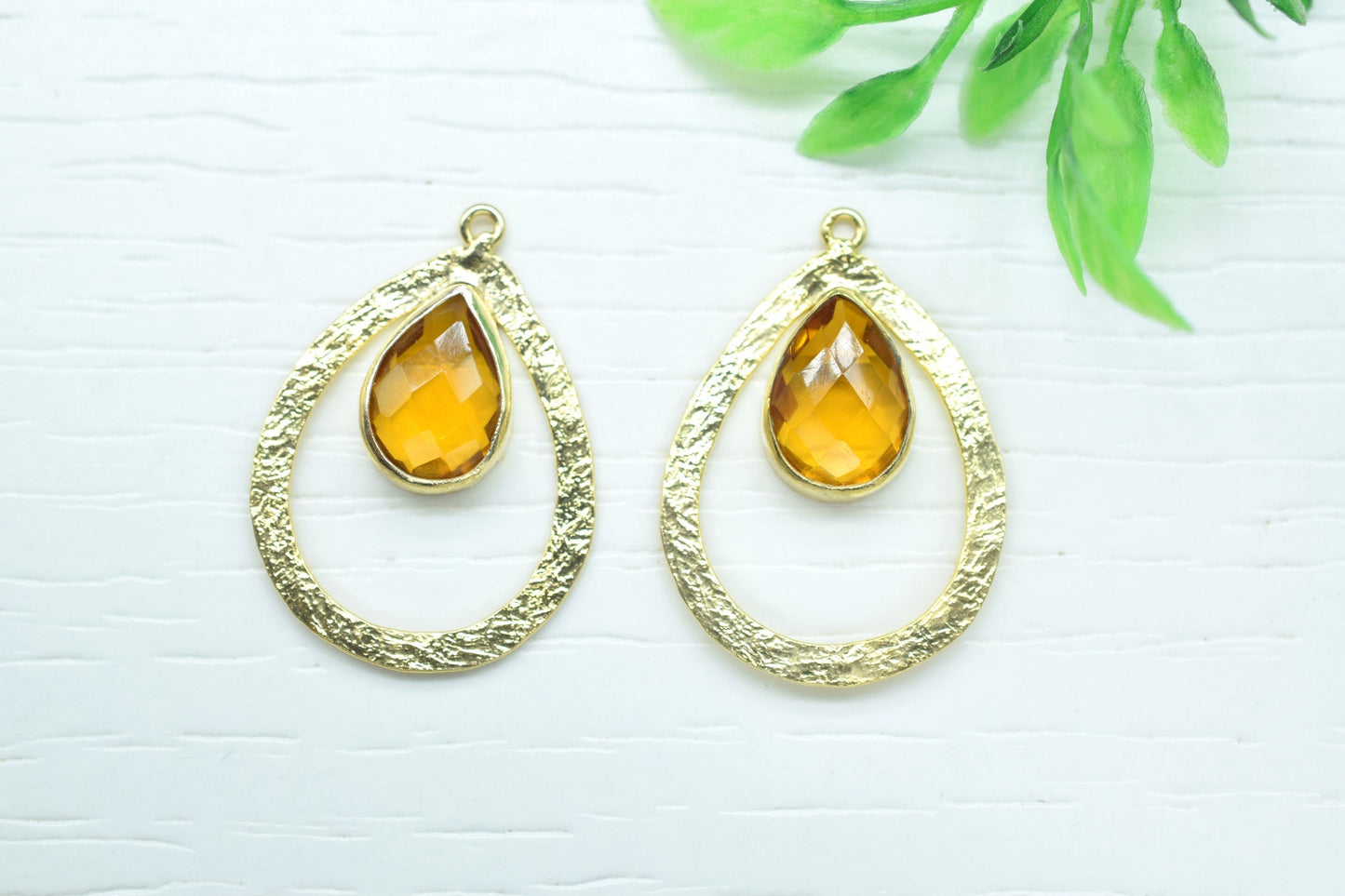 Citrine Gemstone Pendant/Pear Shape Pendant/Bezel Pendant/Jewelry making Stone/Gold Plated Jewelry/Citrine Connector Jewelry/Handmade/Gift