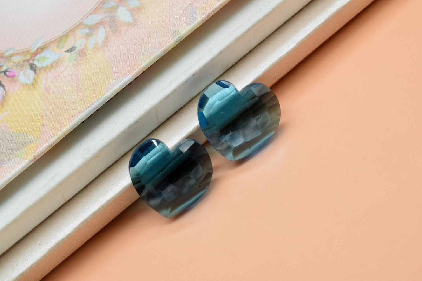 London Blue Topaz 14mm Heart Shape Briolettes,London Blue Crystal Heart Briolettes, London Blue Topaz Crystal Concave Cut, Fancy Briolettes,