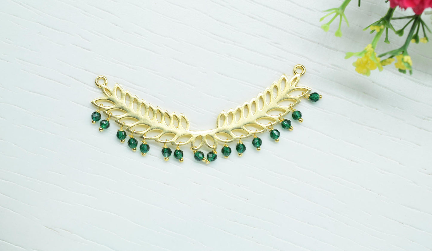 Emerald Quartz Beads Dangle Charms,Wedding Hair Vine Connectors,Gemstone Leaf Pendant Necklace,Component Leaf Charms,Handmade jewelry,Gift