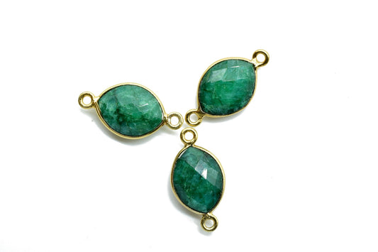 Emerald 10x13mm eye shape double bail connector,Eye Shape Gold Plated bezel,Gold Vermeil Bezel,Emerald jewelry making charm,emerald- bezels