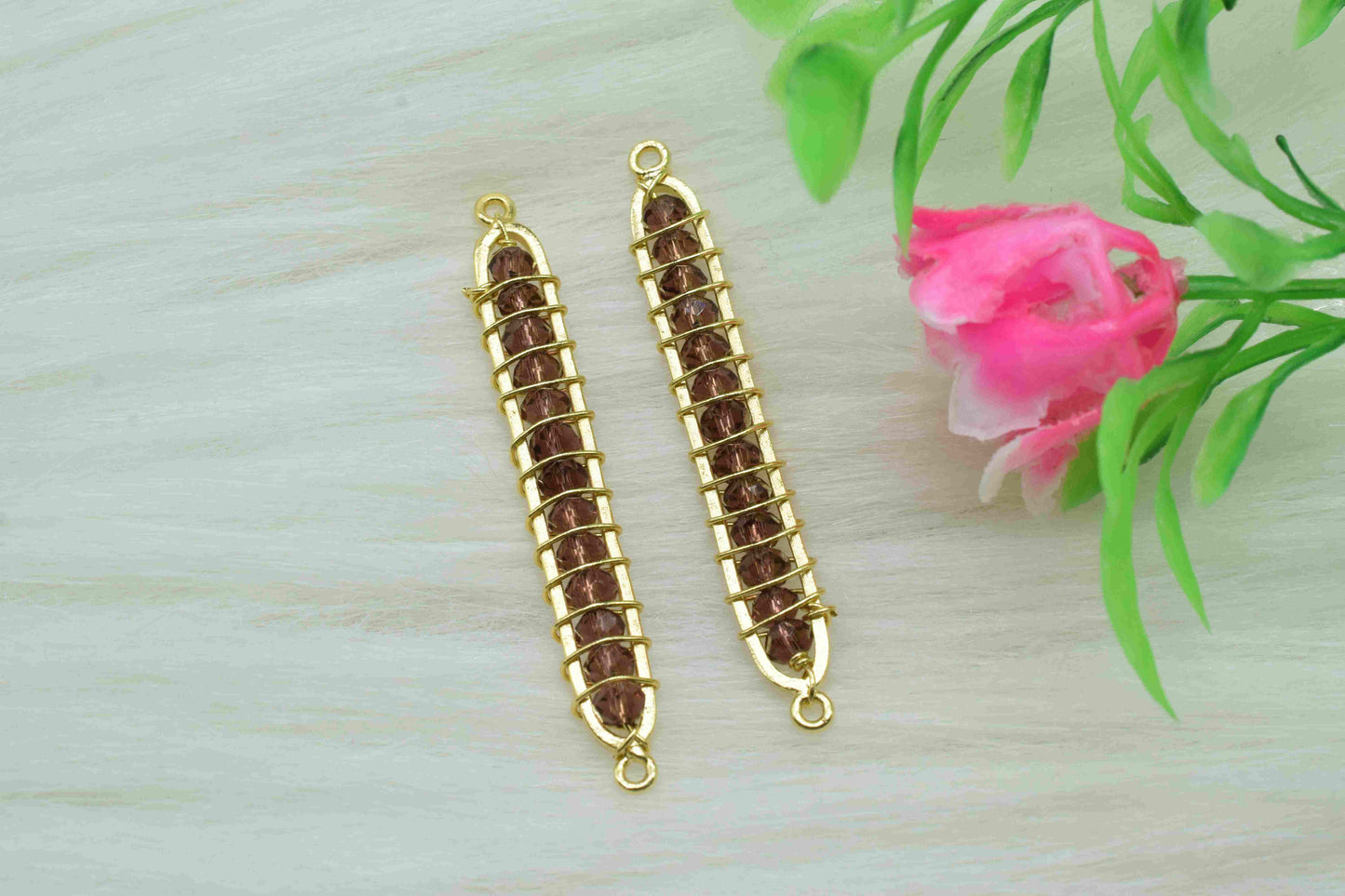 Pink Amethyst beaded Bar Finding Connector,Gemstone Bar Pendant Necklace,Bar Bracelet,Beaded Bar Finding Component,Pink Amethyst jewelry