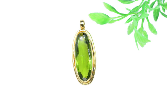 Peridot Oval Shape Pendants Charm,Statement Pendants,Loop Pendant,Brass Pendant,Handmade Craft Pendant Jewelry,Gemstone faceted Long Pendant