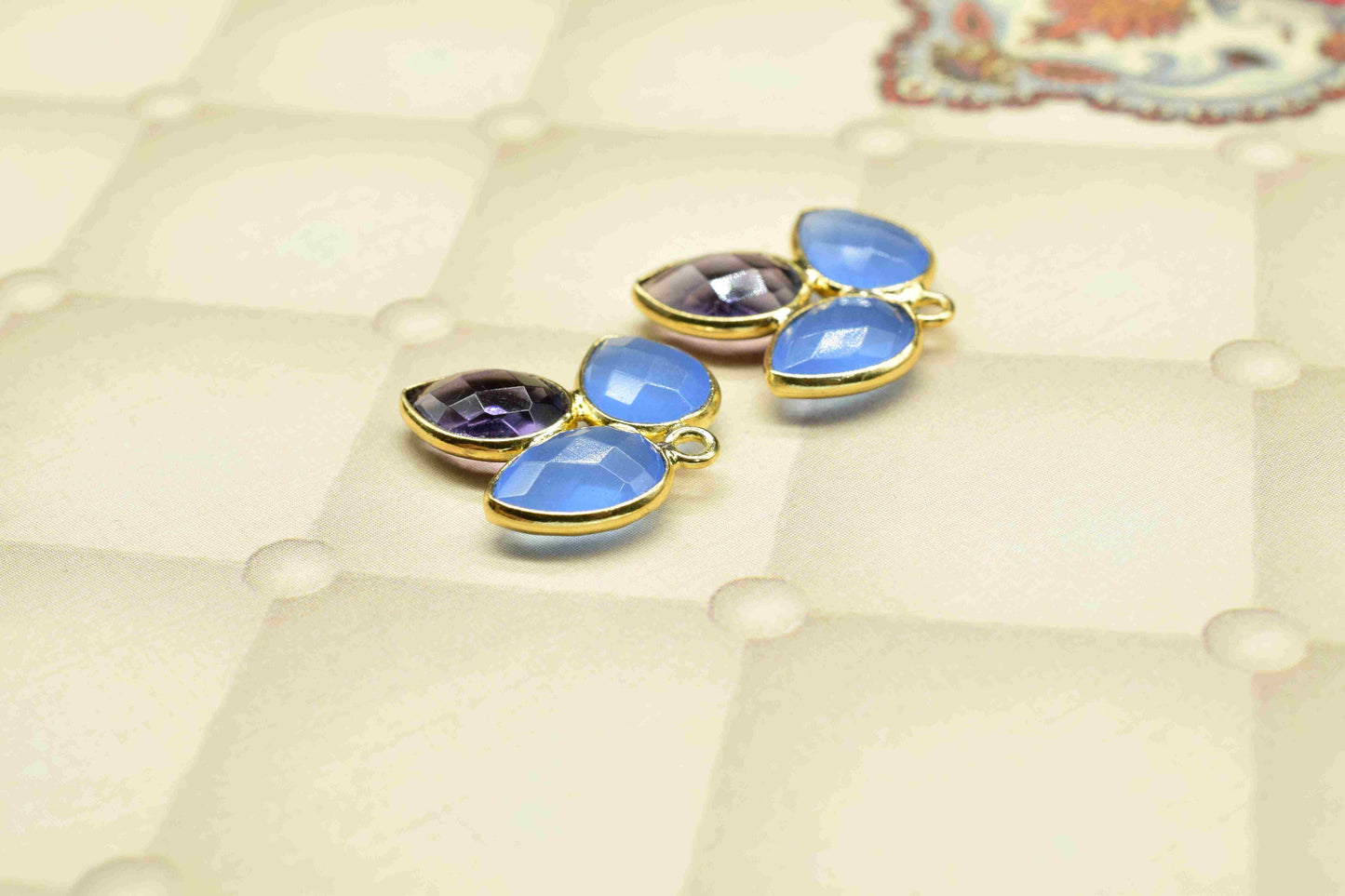 Blue Chalcedony component,Teardrops Jewelry,Bezel Component,Amethyst Pendant,Jewelry Making Supply,Gemstone Component,Attached Bezel Pendant