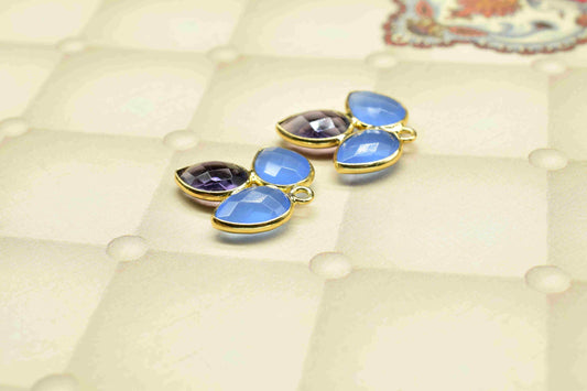 Blue Chalcedony component,Teardrops Jewelry,Bezel Component,Amethyst Pendant,Jewelry Making Supply,Gemstone Component,Attached Bezel Pendant