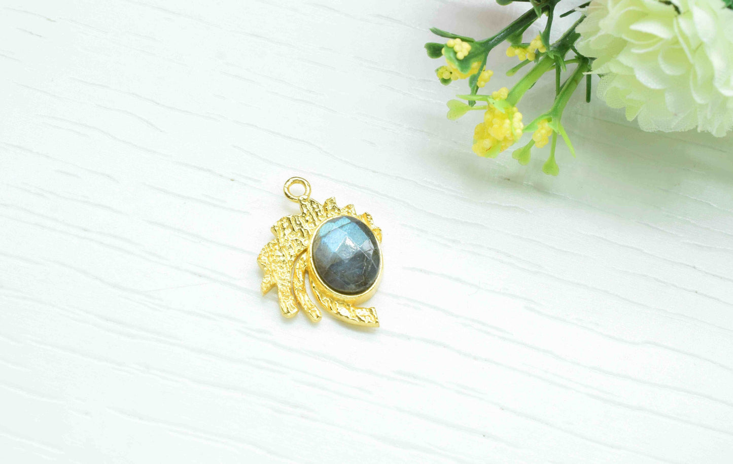 Labradorite  Pendant ,  Gemstone Handmade Pendant , Bulk Gemstone Pendant , Gold Plated Connectors ,Single Bail Gemstone Connector Charm