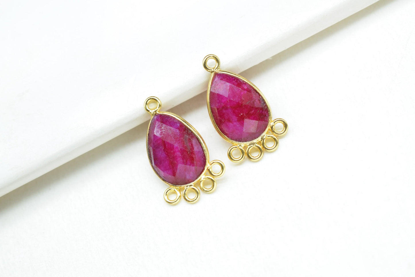 Natural Ruby 10x14mm Teardrop Bezel Charm/Charms Connector/Handmade Jewellery Connectors/Gemstone Brass Component/Women Jewelry/B'day Gift