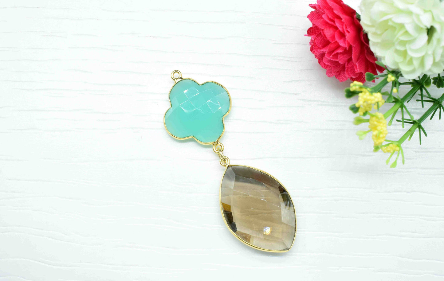 Aqua Chalcedony + Smokey Quartz Component Pendants ,Multi Stone Dangle Earrings ,Earring Component Jewelry ,Dangle pendant Charms,B'day Gift