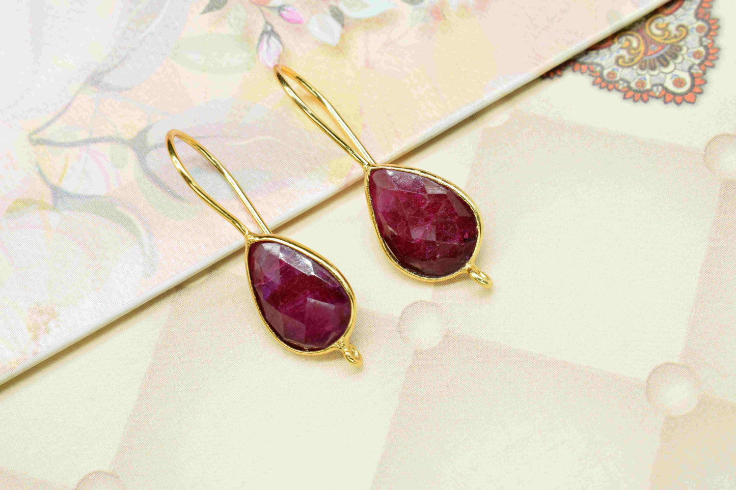 Ruby 9x13mm Teardrop Shape Earring,Gemstone Ruby Component Jewellery,Finding Connector,Ruby Gemstone Bezels Charms,Component Jewellery,Gift