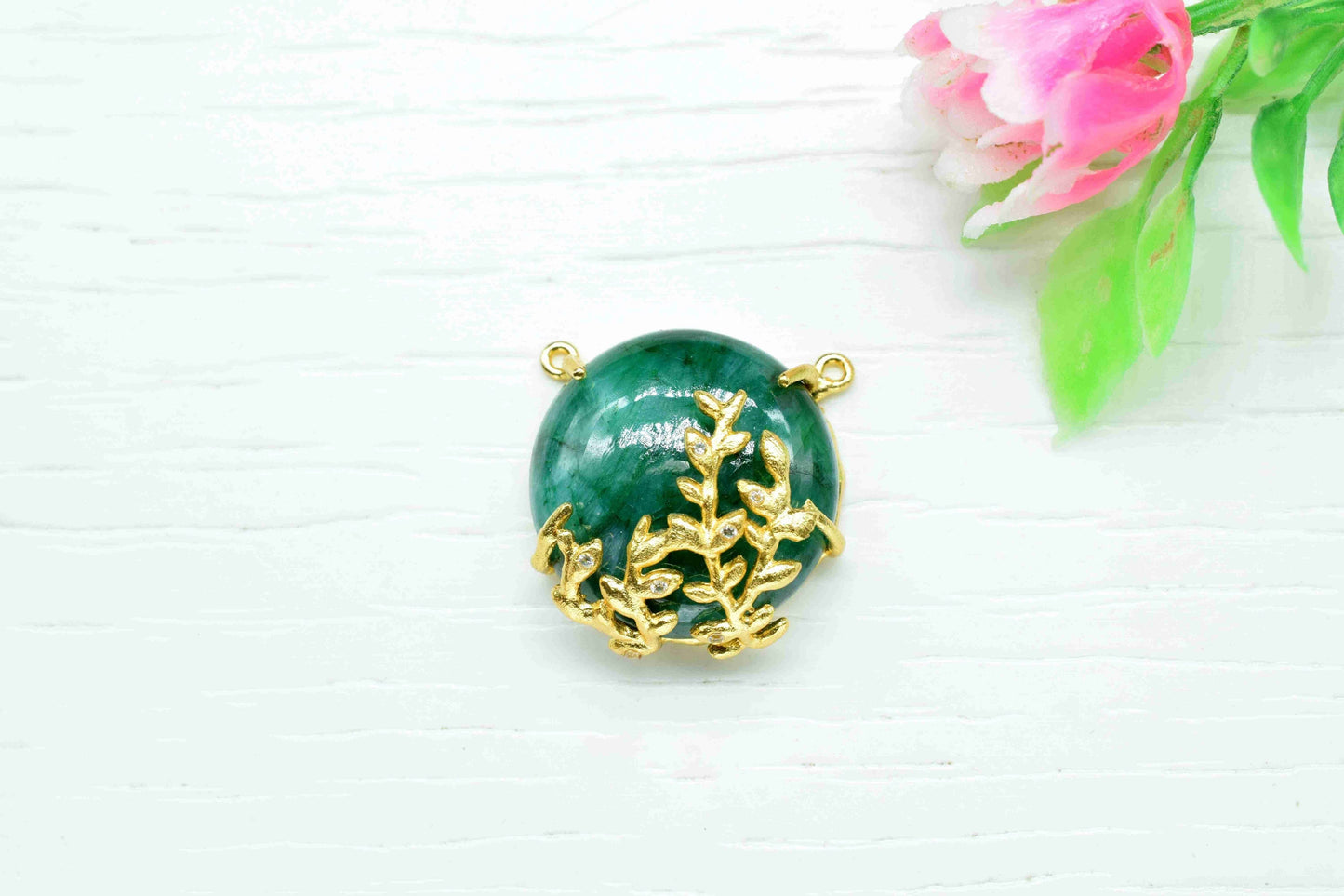 Natural Emerald Smooth Gemstone 20mm Round Shape Pendant,Emerald Gemstone gold Plating Jewellery,Emerald Fancy Single Bail Pendant Jewelry