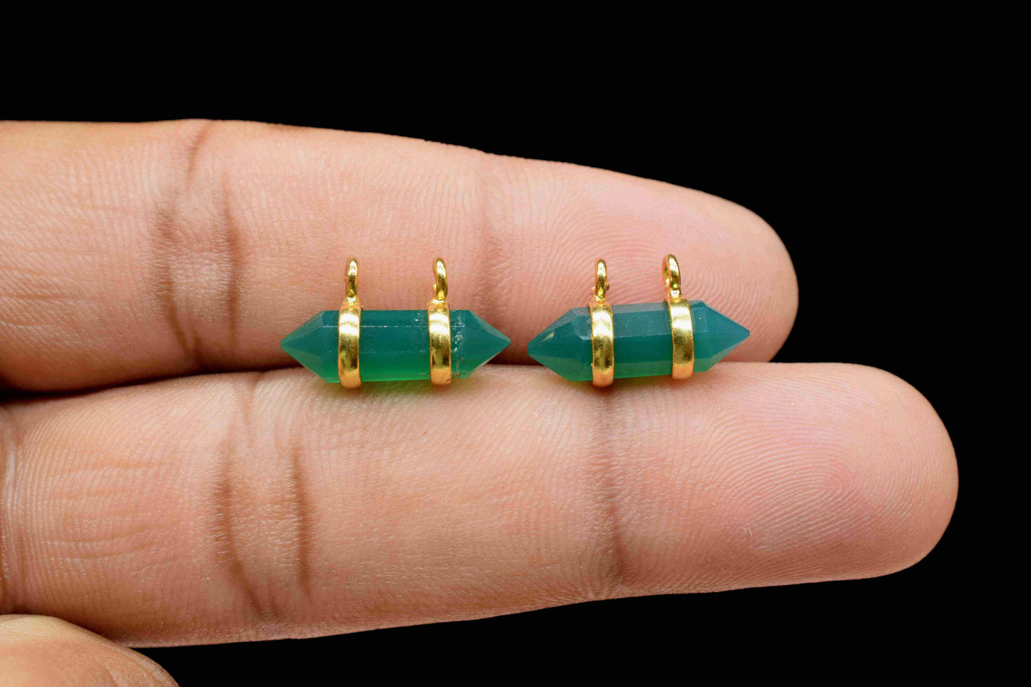 Green Onyx 5x15mm Point Shape Pendant,Onyx Double Bail Component,Green Onyx Two side point Shape Electroplating Pendant,Jewelry Making,Gift