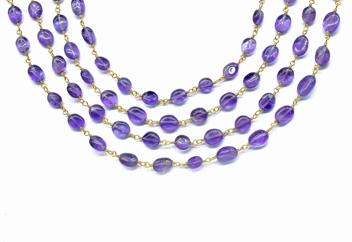 Amethyst Oval Smooth Beads Chain,Handmade Jewelry,Oval Shape Wire Wrapped Rosary Chain,Amethyst Beads Rosary Chain,Gemstone Rosary Chain