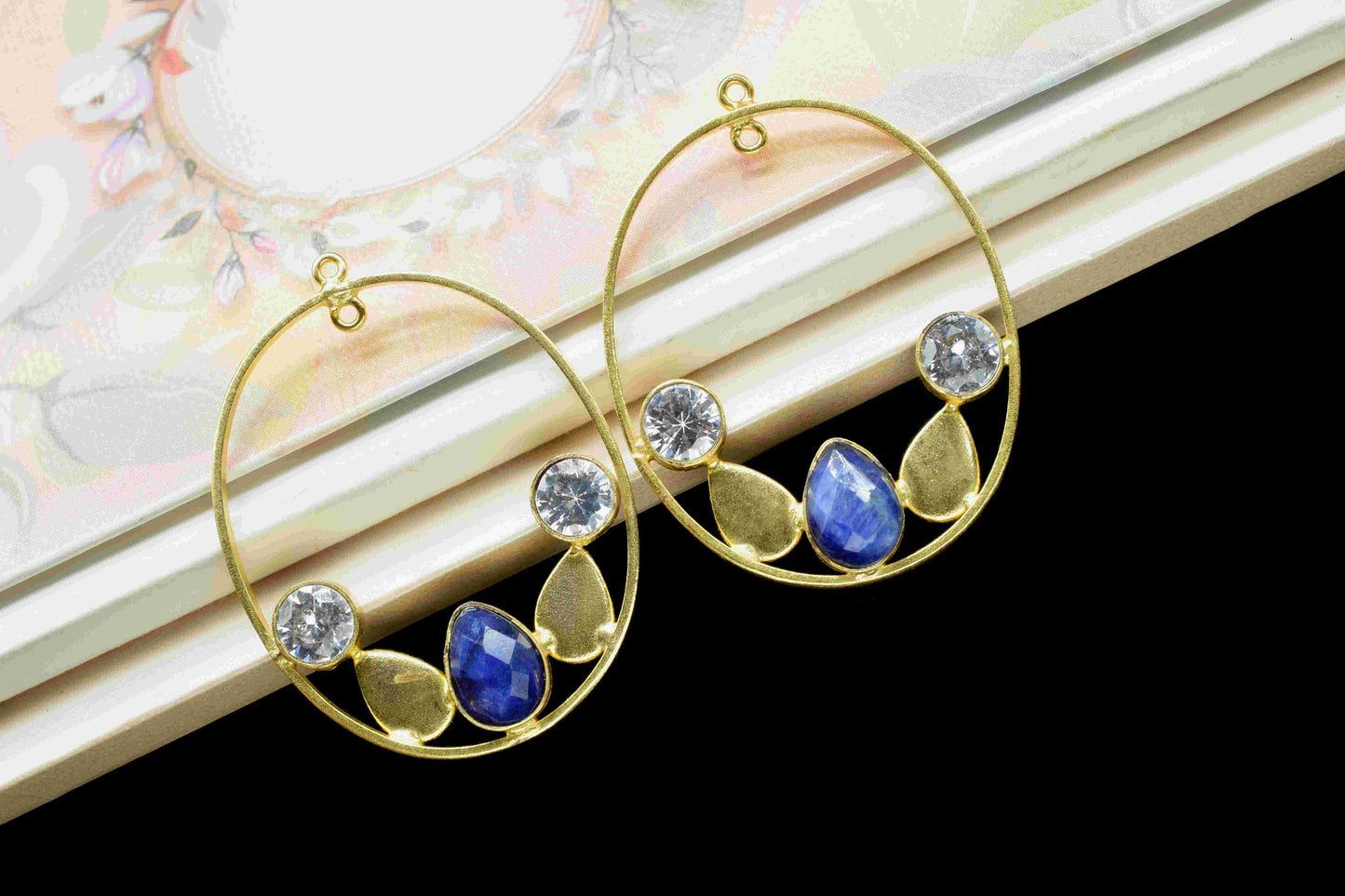 Multi Gemstone Finding Pendant,Blue Sapphire 7x10mm Teardrop Shape Component,Zircon Round Connector,Finding Necklace Component Jewelry,Gift