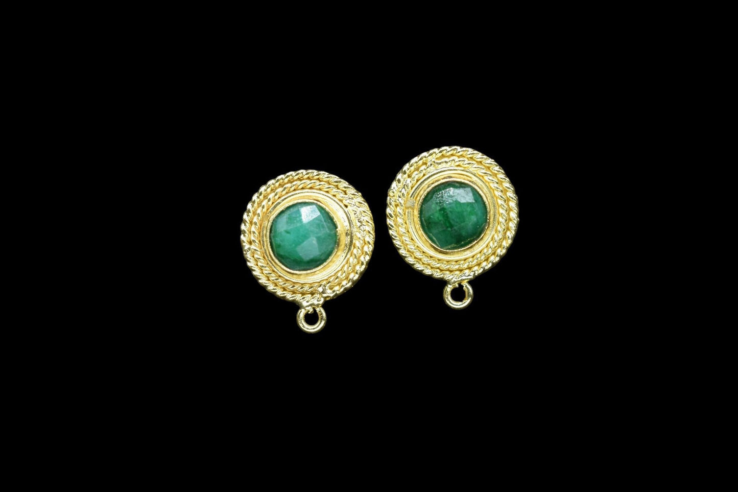 Emerald Gemstone Earring Connector/Emerald Round Earring/Designer Earrings/Gold Plated Jewelry/Handmade Jewelry/Emerald Earring Connectors