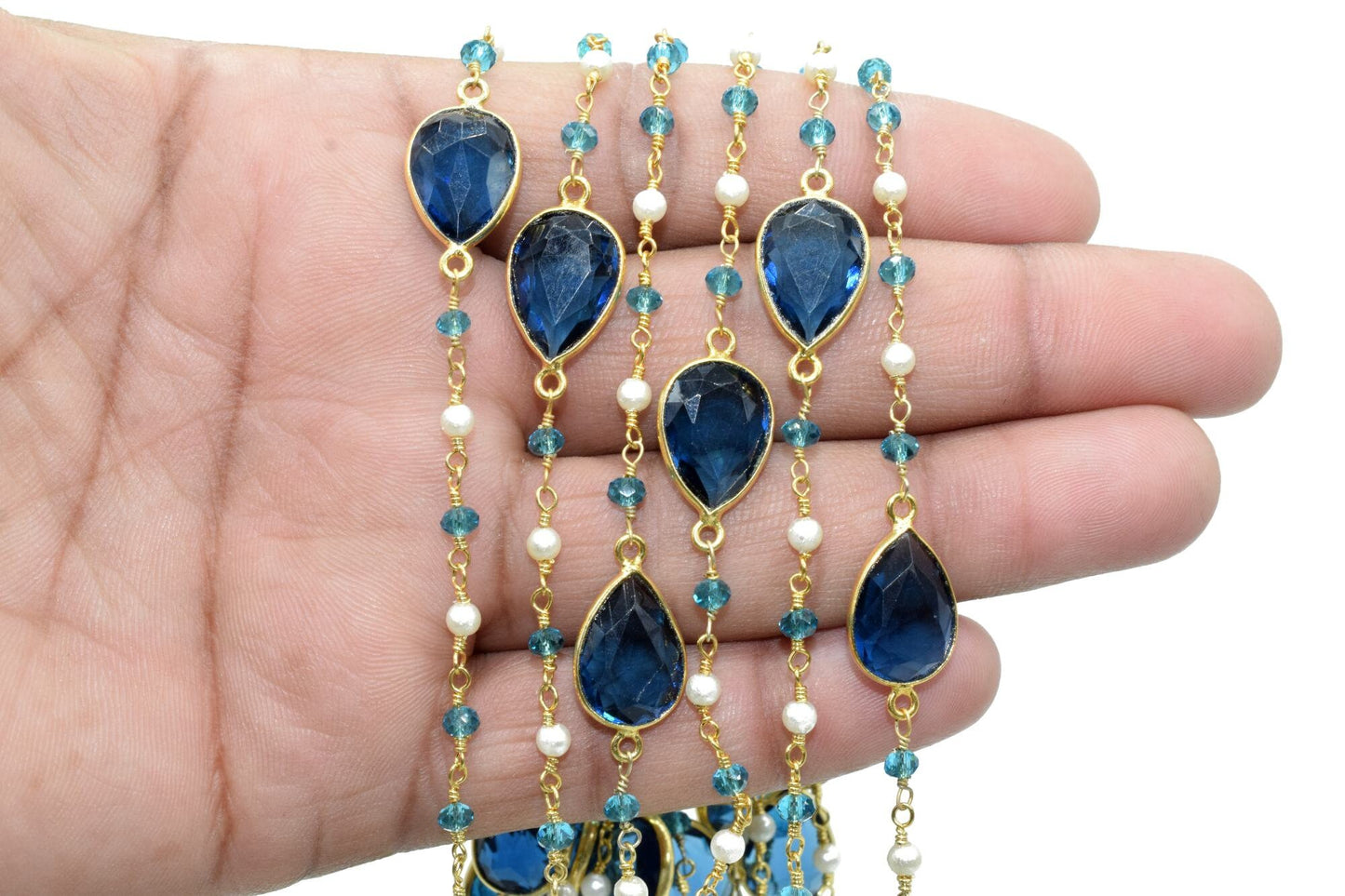 3mm Apatite Rosary,London Blue Topaz Bezel Link Chain,Pearl Beaded Rosary,Dual Gemstone Rosary Chain,Gold Plated Bezel Chain,Beaded Chain