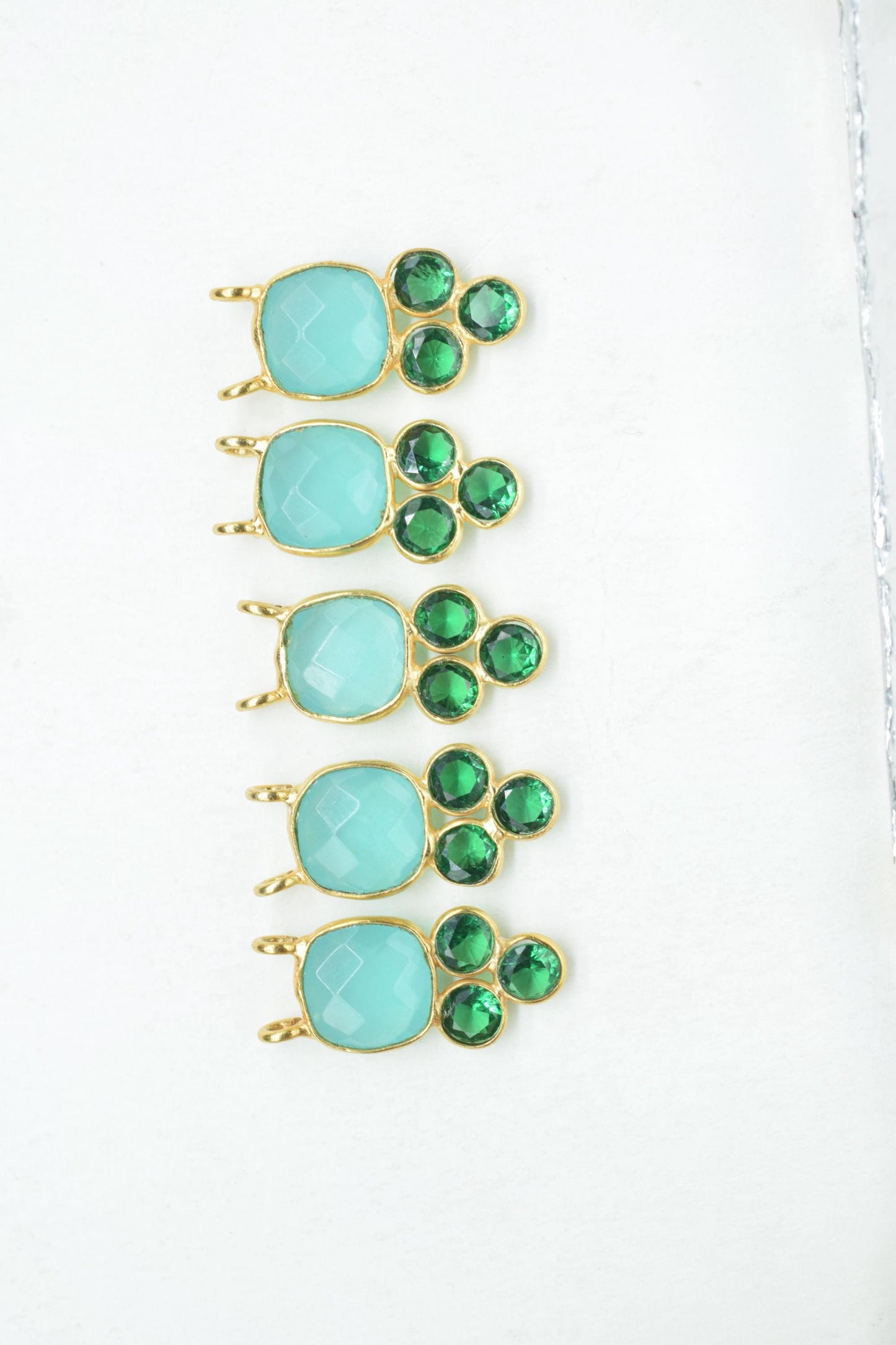 Aqua Chalcedony 8mm Cushion shape Bezel charms,Aqua Chalcedony Pendant,Aqua Gemstone connector,Aqua Jewelry,Cubic zirconia Bezel charm,p001